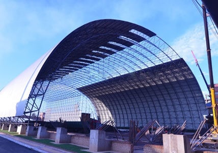 side view of coal storage sheds